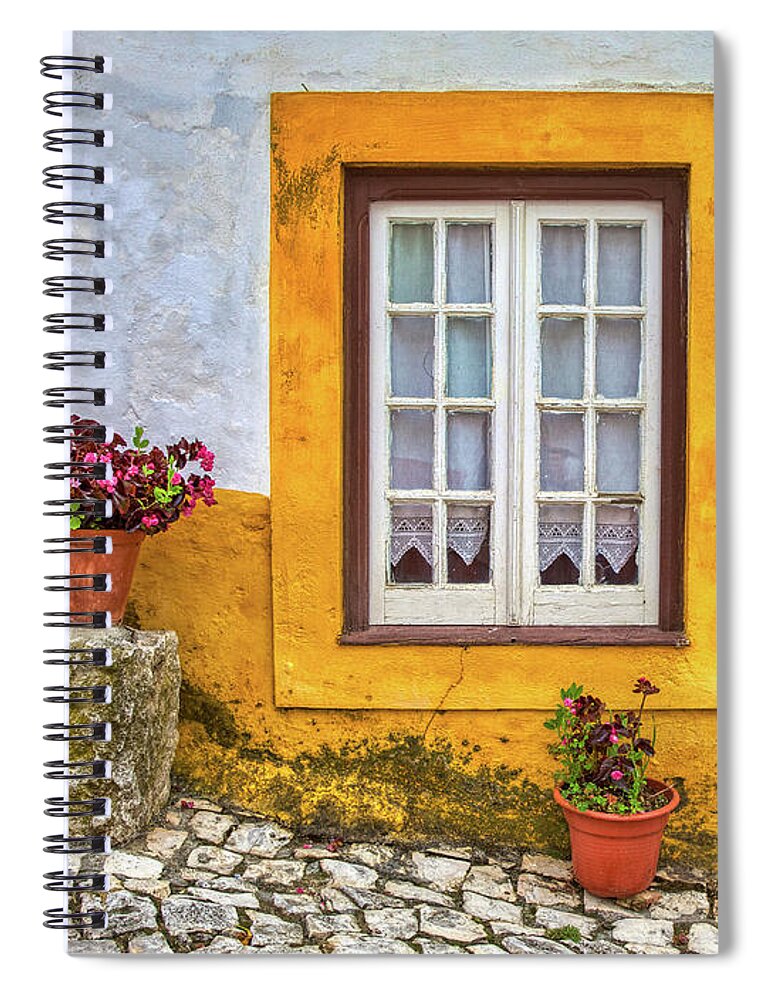 Window Spiral Notebook featuring the photograph Yellow Window of Obidos by David Letts