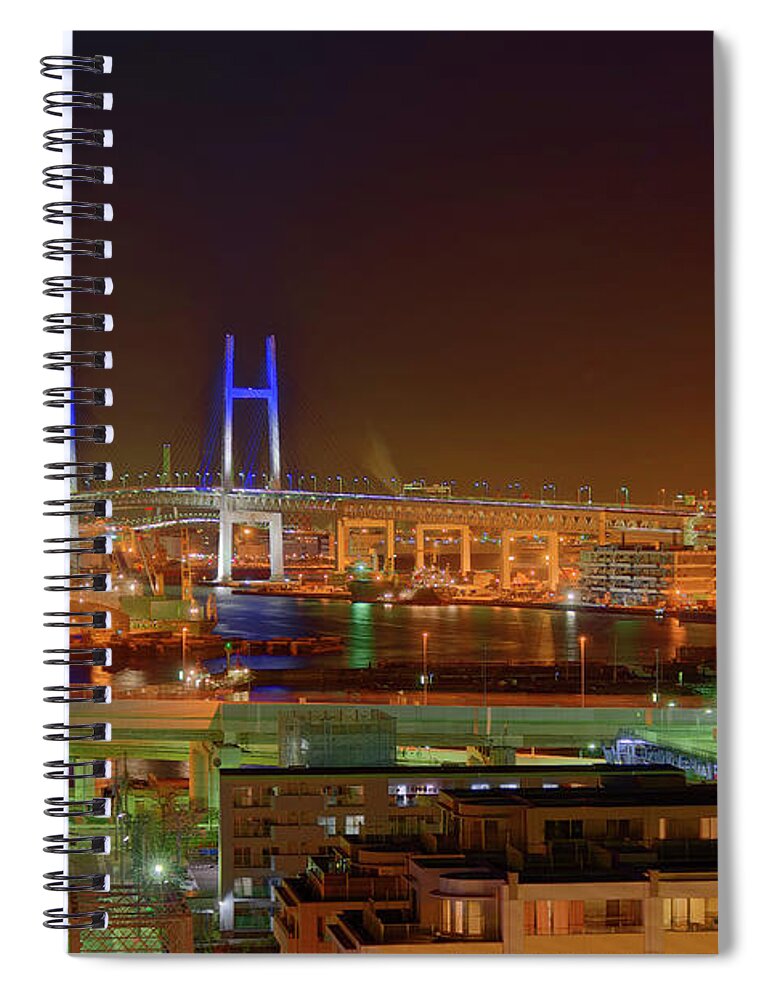 Yokohama Spiral Notebook featuring the photograph Yokohama Bay Bridge by Motodan