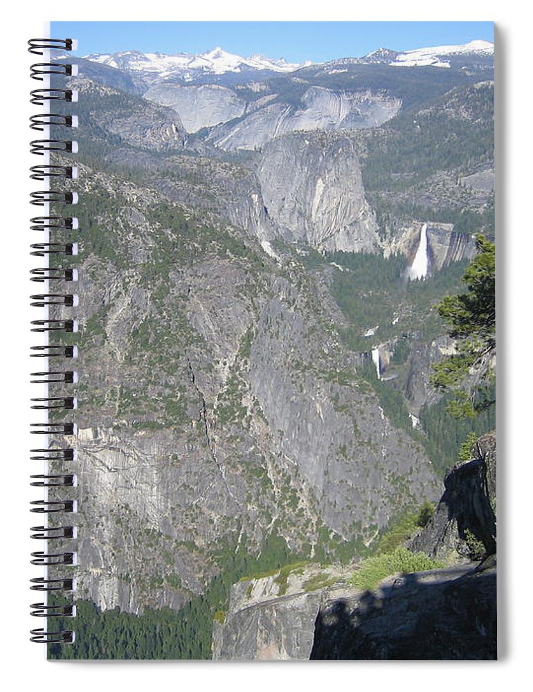 Yosemite Spiral Notebook featuring the photograph Yosemite National Park Half Dome Twin Waterfalls Snow Capped Mountains John Shiron's Shadow by John Shiron