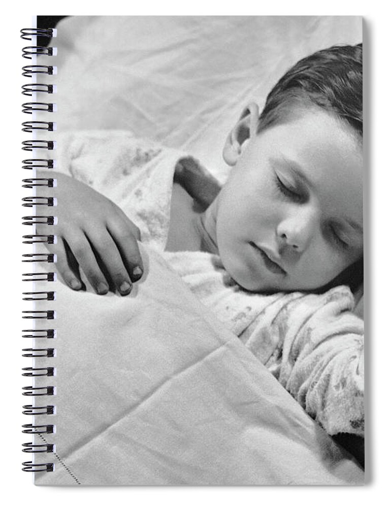 Child Spiral Notebook featuring the photograph Young Boy Asleep In Bed by George Marks