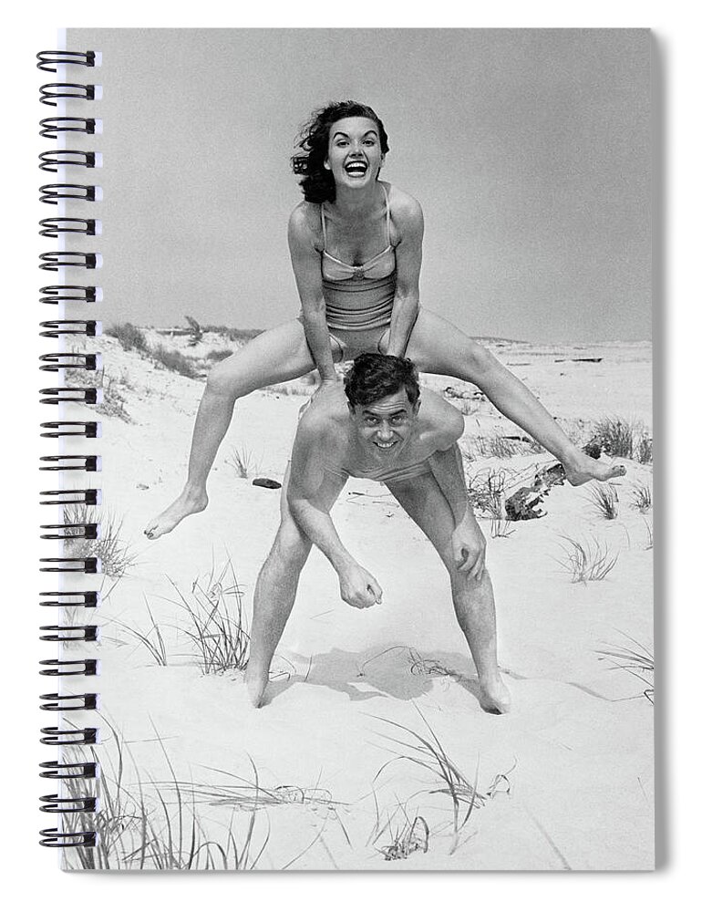 Young Men Spiral Notebook featuring the photograph Young Couple On Beach, Woman by George Marks