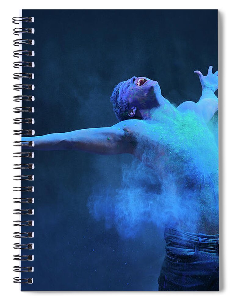 Art Spiral Notebook featuring the photograph Young Man In Spray Of Colored Powder by Henrik Sorensen