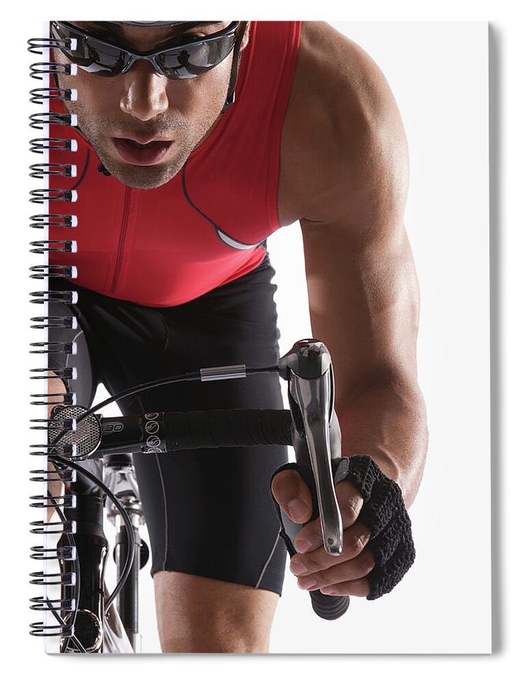 Three Quarter Length Spiral Notebook featuring the photograph Young Man Riding Bycycle by Pm Images