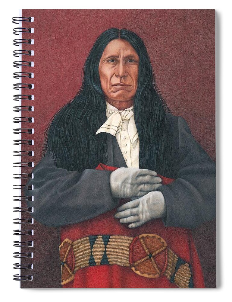Native American Portrait. American Indian Portrait. Red Cloud. Spiral Notebook featuring the painting Young Red Cloud by Valerie Evans