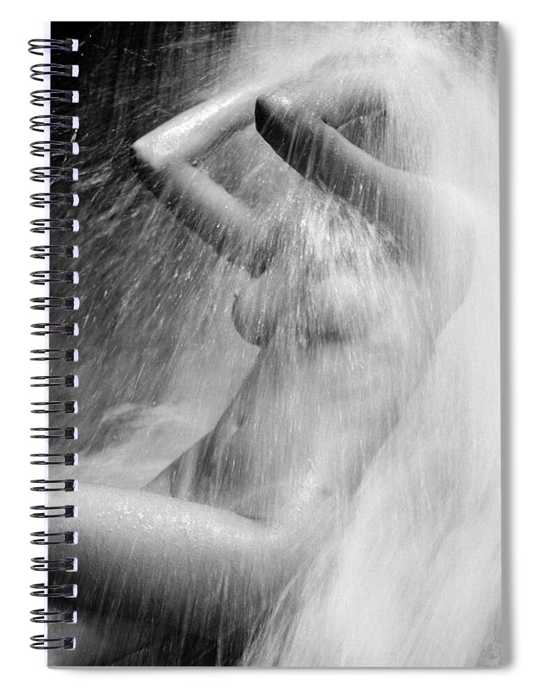 Shower Spiral Notebook featuring the photograph Young Woman In The Shower by Juan Silva