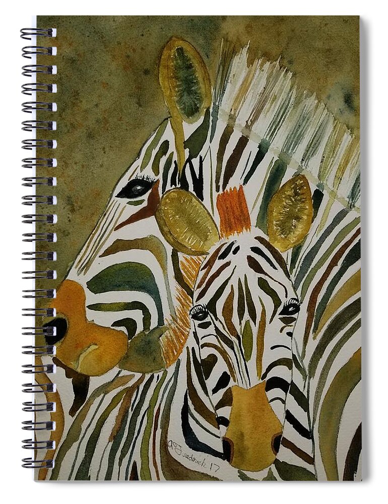 Zebra Spiral Notebook featuring the painting Zebra Jungle by Ann Frederick