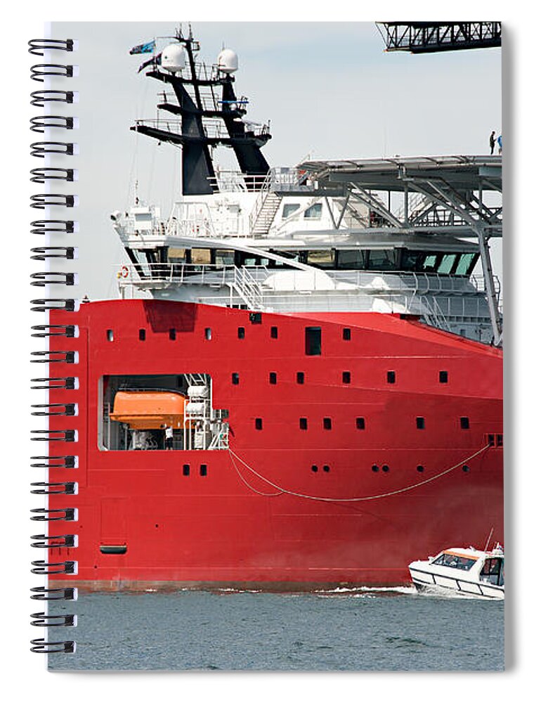 Ship Spiral Notebook featuring the photograph A 106 meter Transport Ship with helipad at Sydney navy centenary #1 by Geoff Childs
