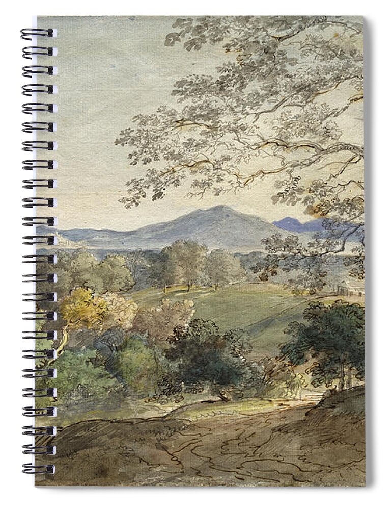 Johann Georg Von Dillis Spiral Notebook featuring the drawing A View across the Inn Valley to the Alps and Neubeuern #2 by Johann Georg von Dillis