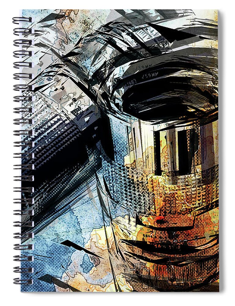 Blue Spiral Notebook featuring the digital art Abstract Camera Lenses #1 by Phil Perkins