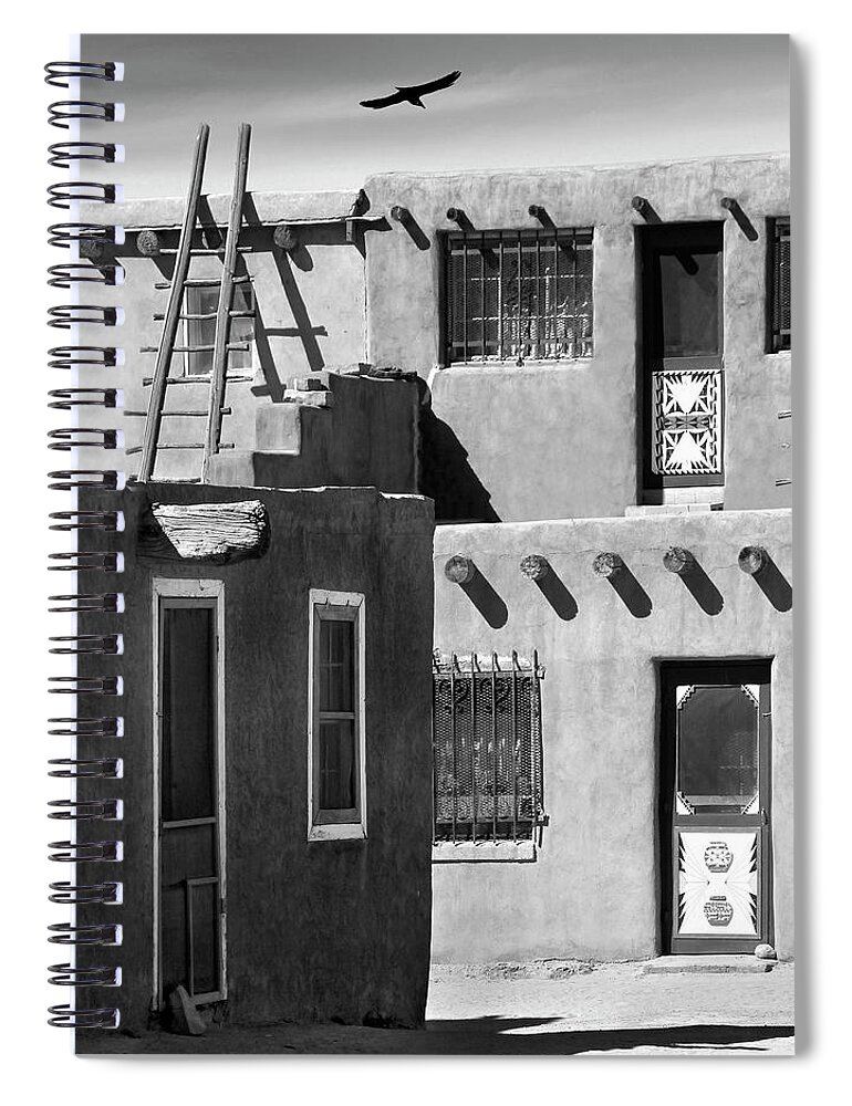 Acoma Pueblo Spiral Notebook featuring the photograph Acoma Pueblo Adobe Homes B W by Mike McGlothlen