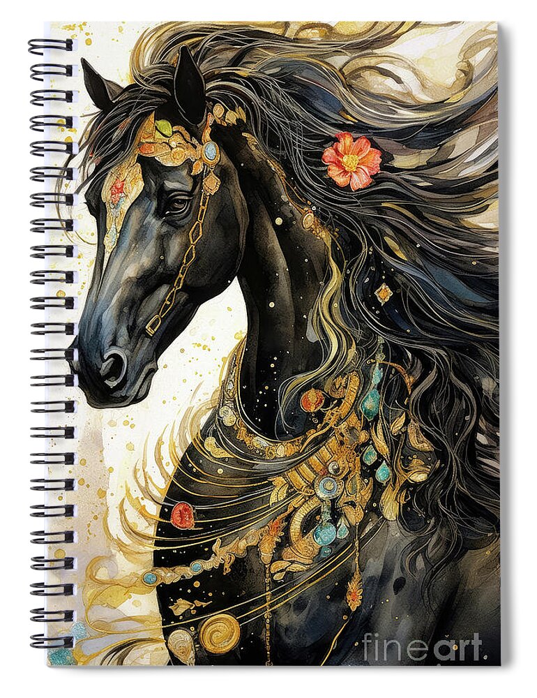 Black Stallion Spiral Notebook featuring the painting Adorned In Gold #2 by Tina LeCour