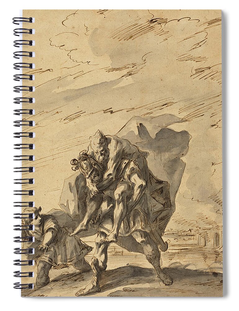Gaspare Diziani Spiral Notebook featuring the drawing Aeneas Carrying Anchises from Burning Troy by Gaspare Diziani