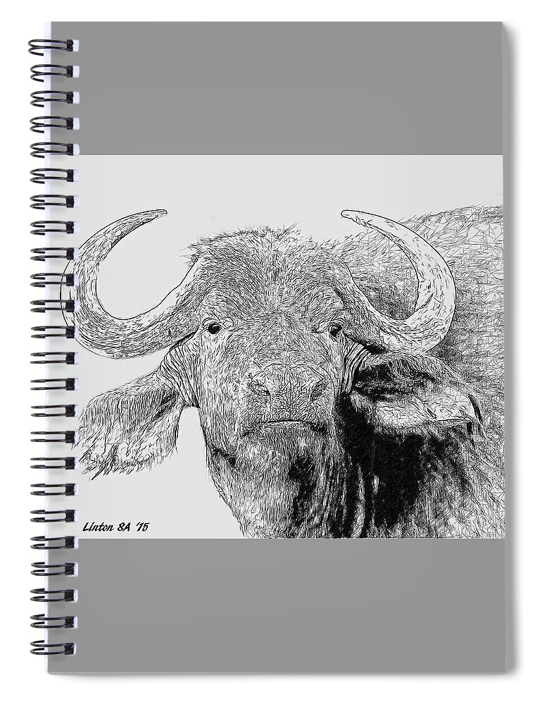African Wildlife Spiral Notebook featuring the digital art African Cape Buffalo #1 by Larry Linton