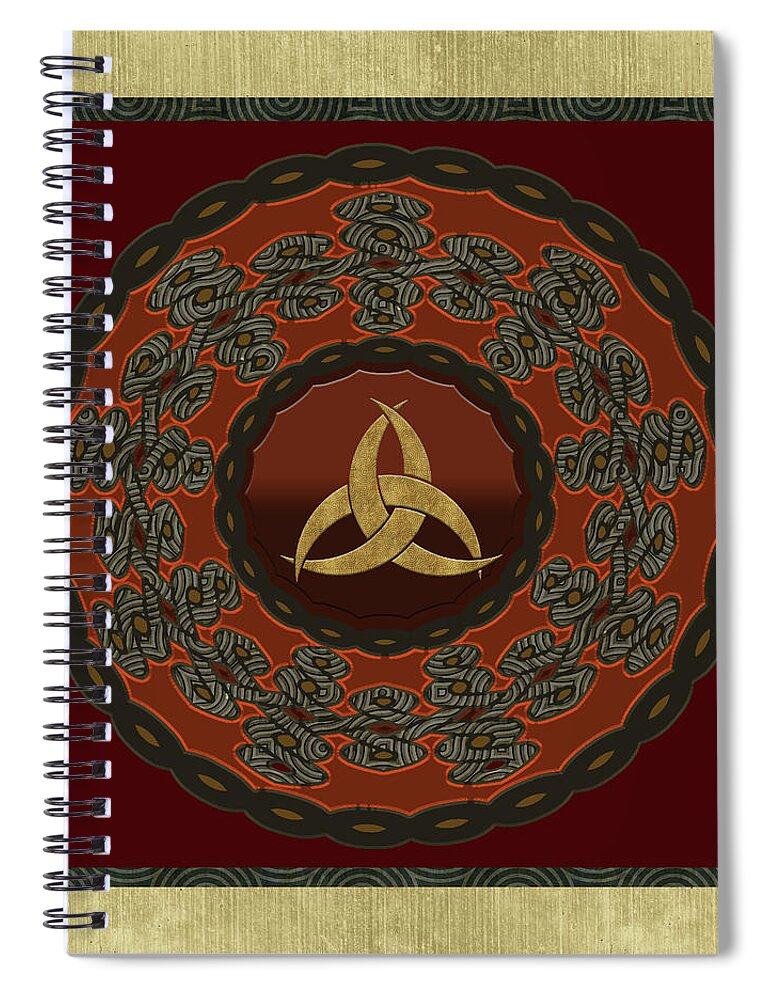 African Celt Asase Ye Duru Mother Earth Mandala Spiral Notebook featuring the mixed media Tribal Celt Triquetra Symbol Mandala by Kandy Hurley