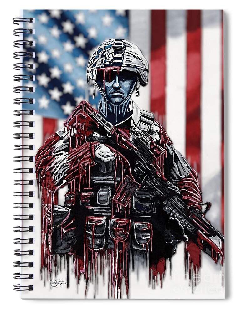 United Spiral Notebook featuring the drawing American Soldier #1 by Bill Richards