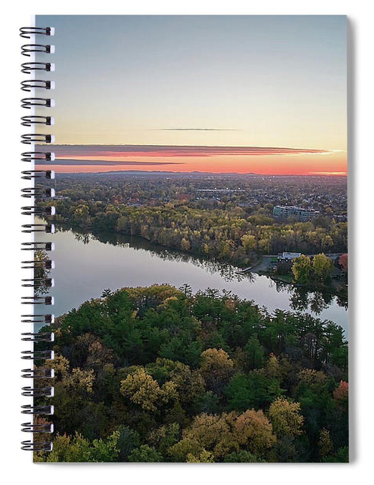 Drone Spiral Notebook featuring the photograph Areal Sunset on the MilleIles river by Carl Marceau