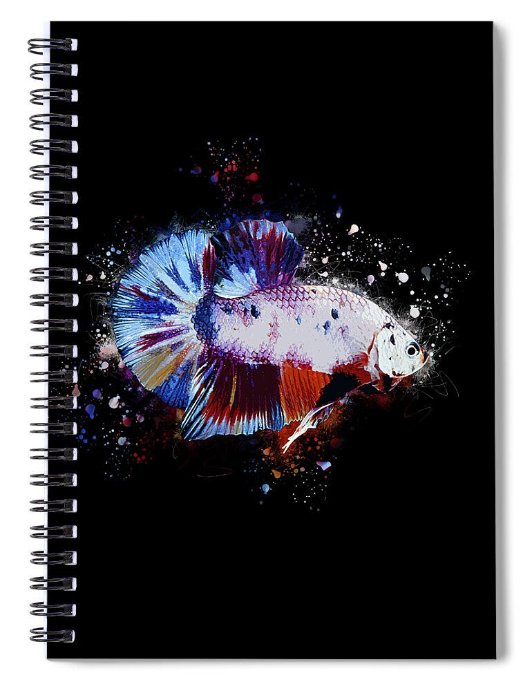 Artistic Spiral Notebook featuring the digital art Artistic Candy Multicolor Betta Fish by Sambel Pedes