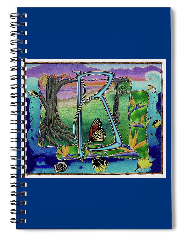 Kim Mcclinton Spiral Notebook featuring the drawing B is for Beach by Kim McClinton