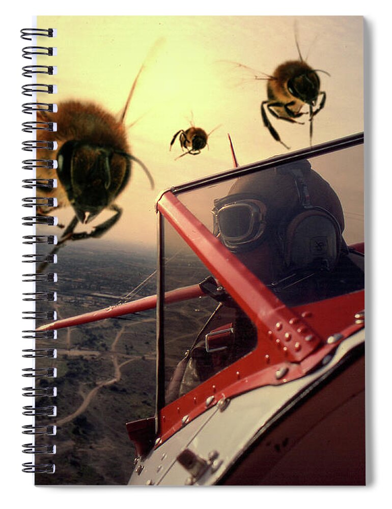 Fantasy Spiral Notebook featuring the photograph Bee Attack 2 by Jim Painter