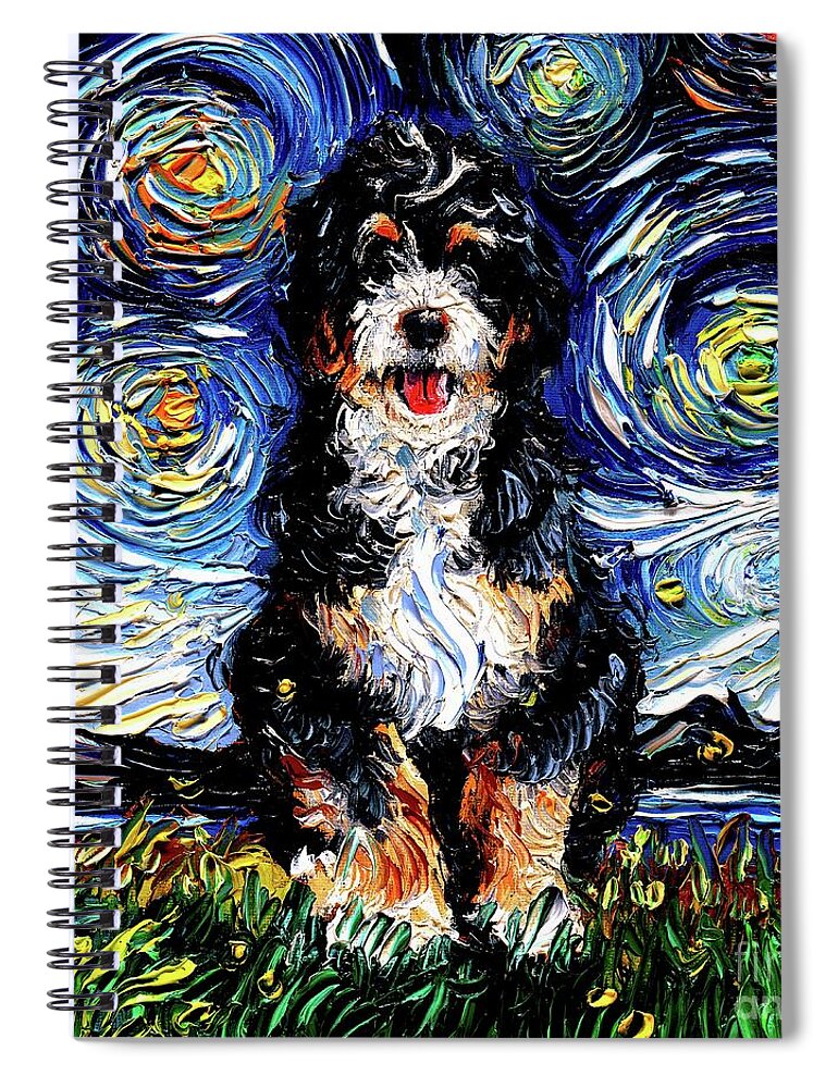 Bernedoodle Spiral Notebook featuring the painting Bernedoodle by Aja Trier
