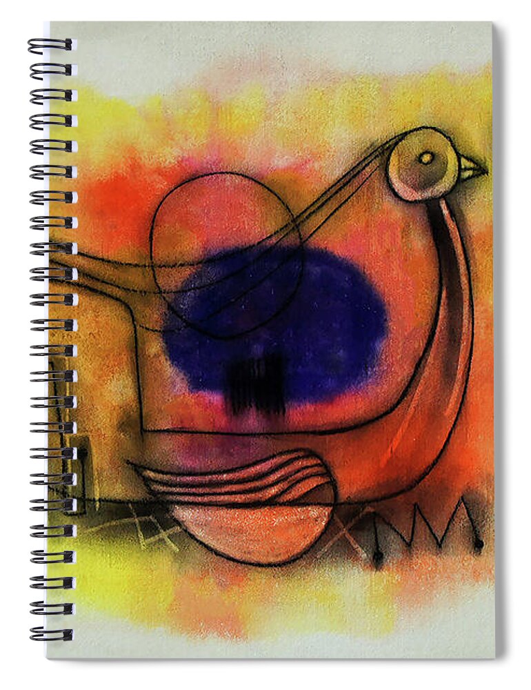 Abstract Spiral Notebook featuring the painting Bird Of Spirit by Winston Saoli 1950-1995