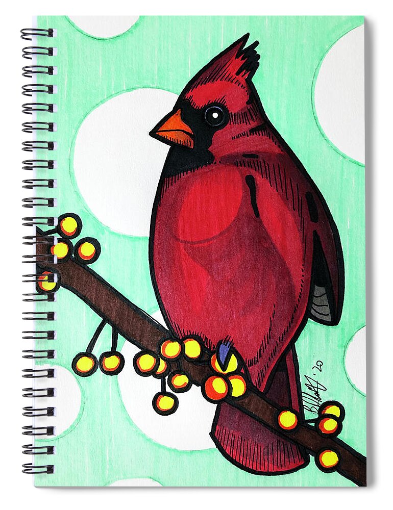 American Cardinal Spiral Notebook featuring the drawing Cardinal #1 by Creative Spirit