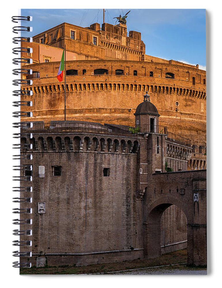 Castle Spiral Notebook featuring the photograph Castle of the Holy Angel at Sunset in Rome #1 by Artur Bogacki