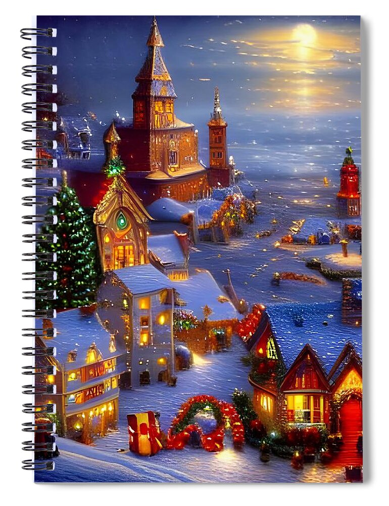 Digital Christmas Village Snow Spiral Notebook featuring the digital art Christmas Village by Beverly Read