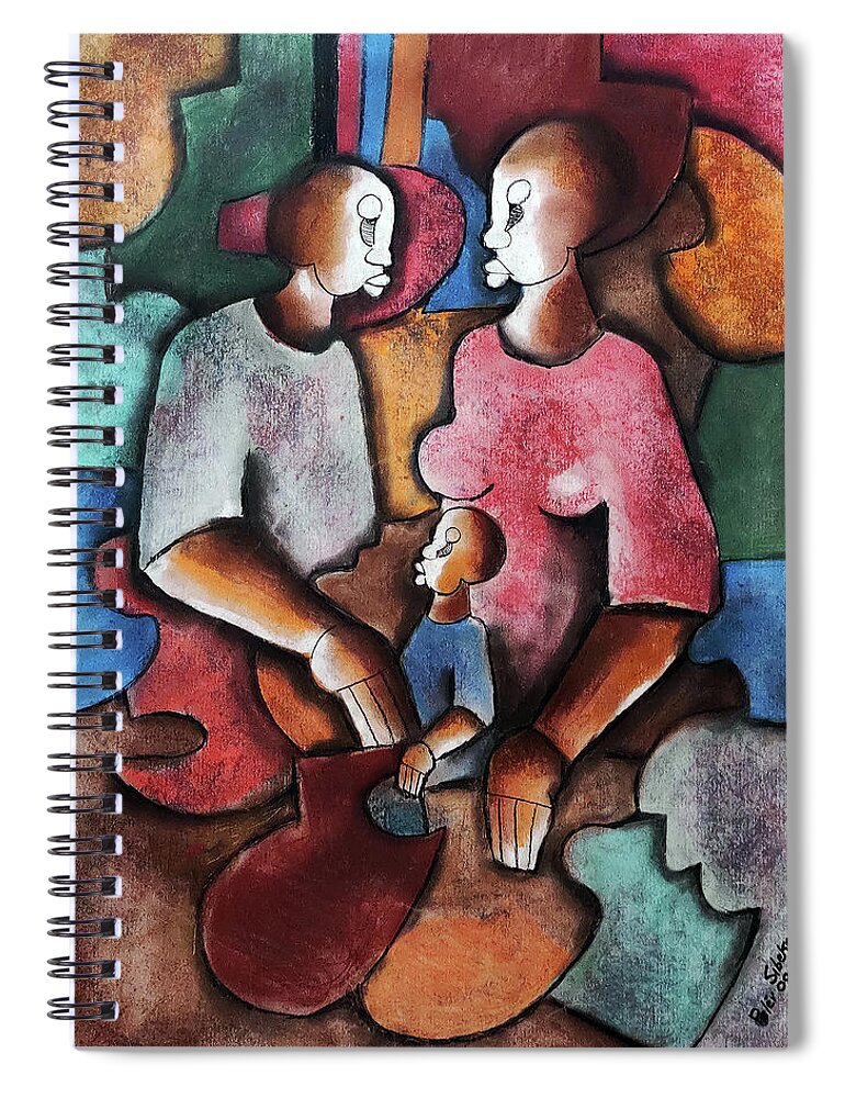 African Art Spiral Notebook featuring the painting Circle of Love by Peter Sibeko 1940-2013