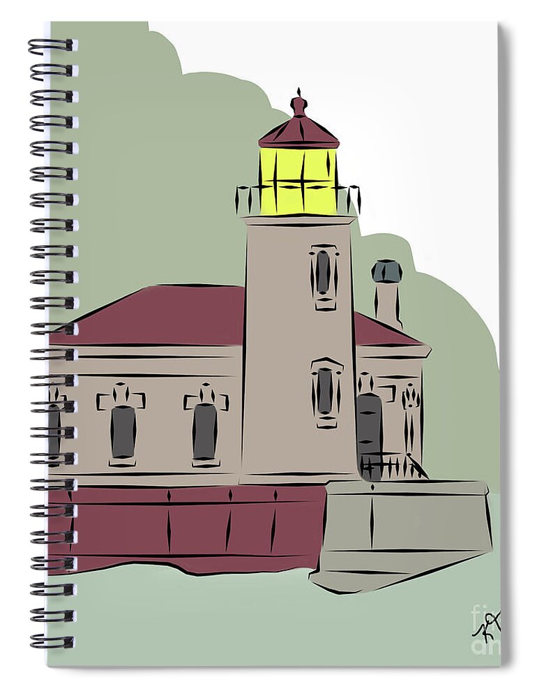 Coquille-river Spiral Notebook featuring the digital art Coquille River Lighthouse by Kirt Tisdale