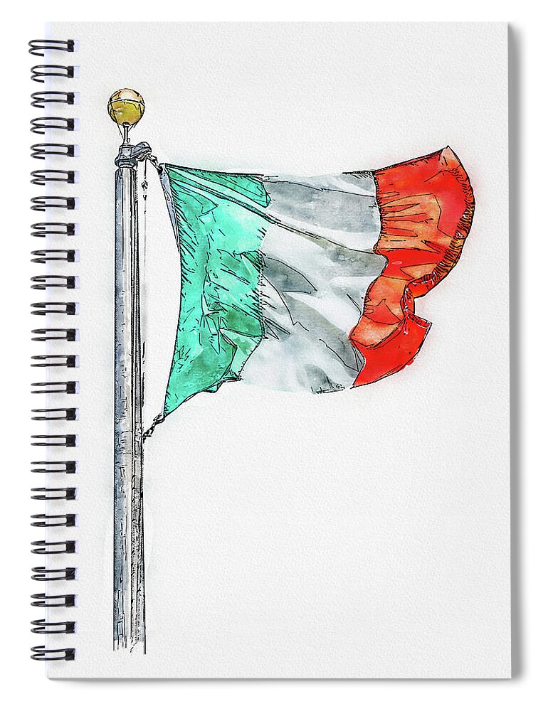 Italian Flag Spiral Notebook featuring the digital art Digital watercolor painting of Flag of Italy isolated on white background by Maria Kray