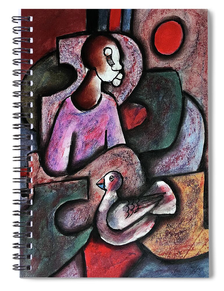 African Art Spiral Notebook featuring the painting Dove Of Peace by Peter Sibeko 1940-2013