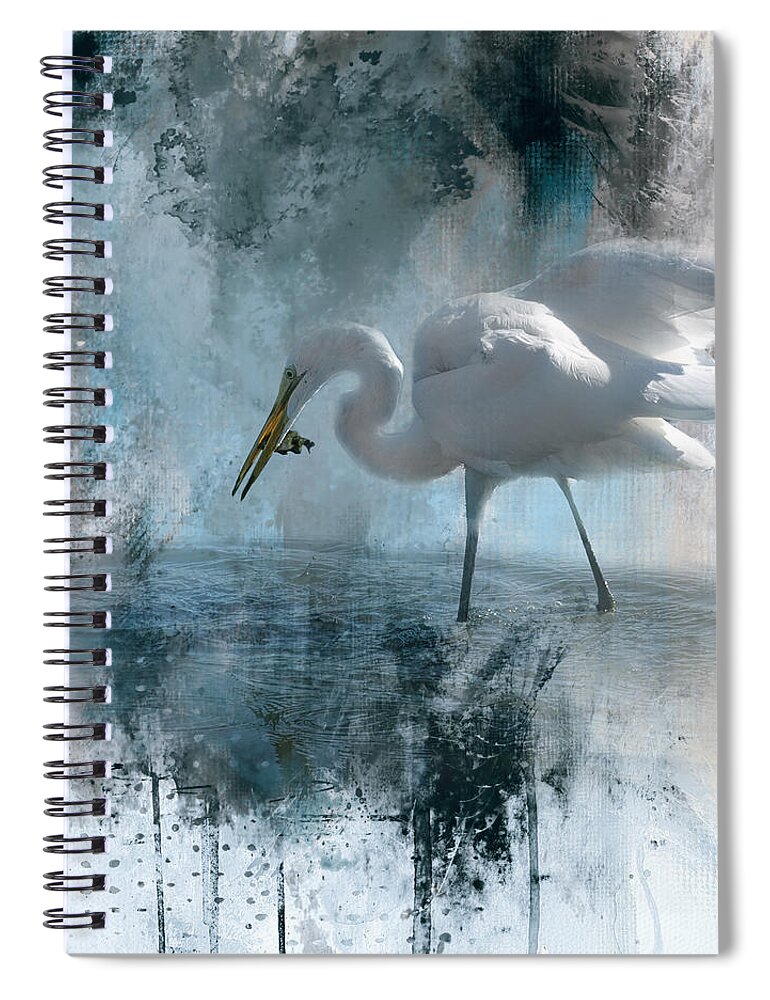 Egret Spiral Notebook featuring the digital art Fishing #2 by Jeanette Mahoney