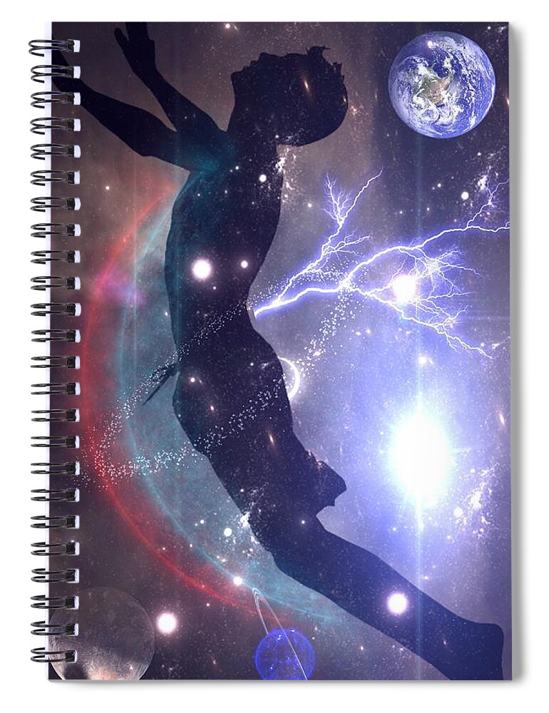 Planets Spiral Notebook featuring the digital art Fly Free #1 by Vennie Kocsis