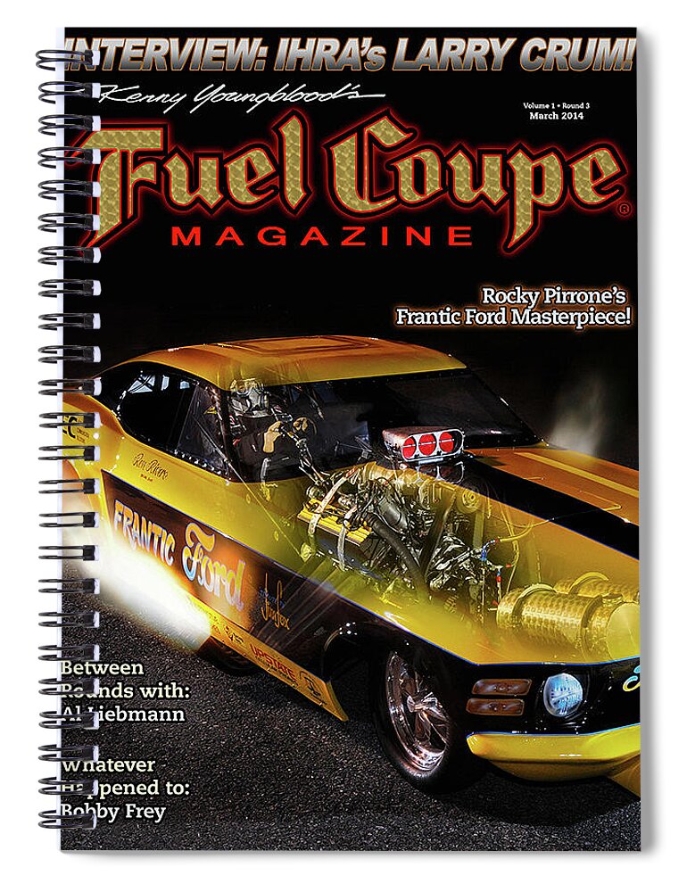Funny Car Spiral Notebook featuring the pyrography Fuel Coupe Magazine #1 by Kenny Youngblood