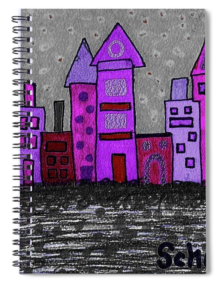 Original Drawing Spiral Notebook featuring the drawing Funky Skyline #1 by Susan Schanerman
