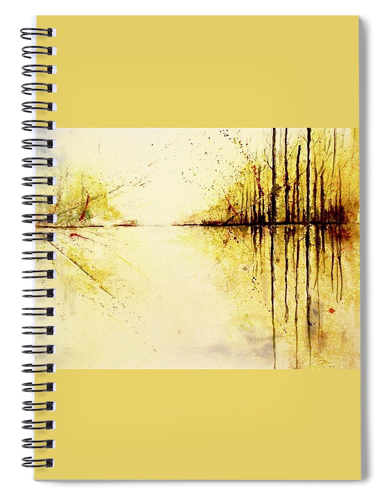 Yellow Spiral Notebook featuring the painting Golden Lagoon #1 by John Glass