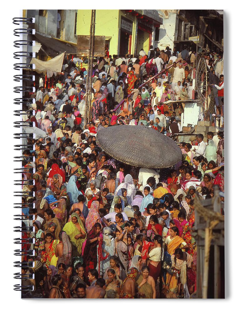 River Spiral Notebook featuring the photograph Hindu pilgrims bathe in the Ganges #1 by Steve Estvanik