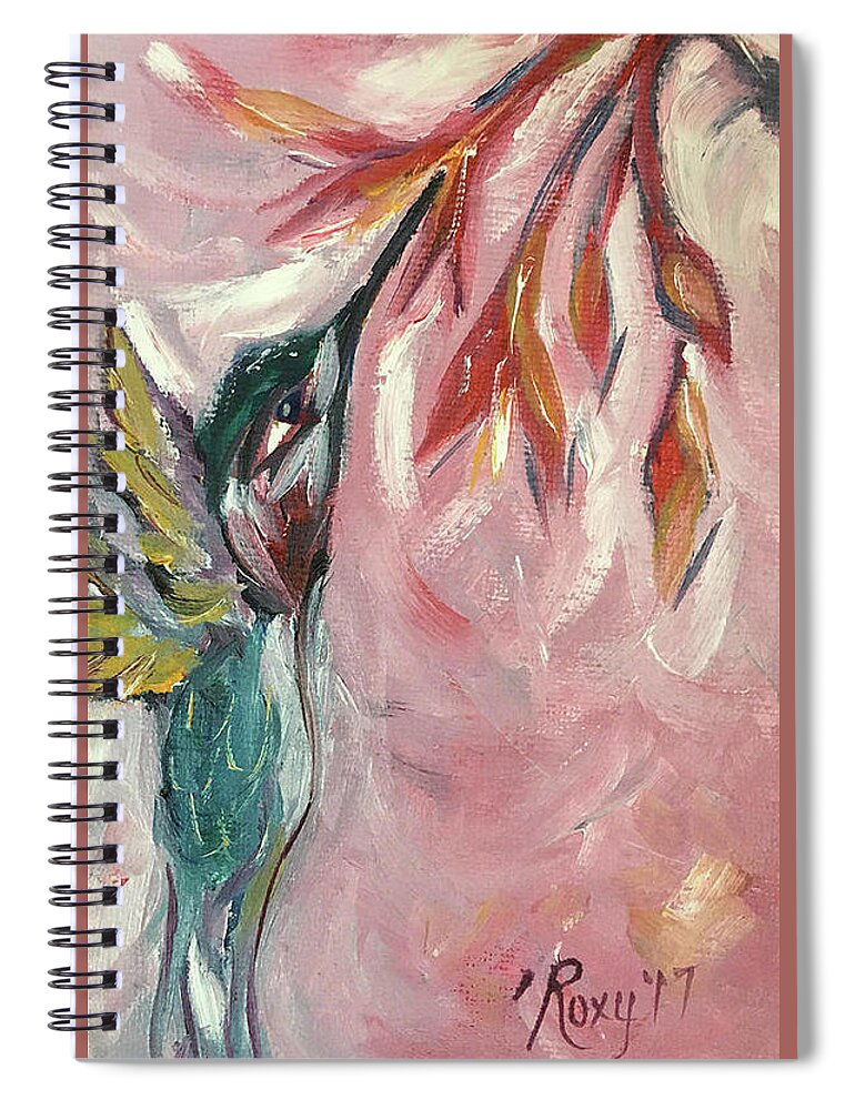 Abstract Spiral Notebook featuring the painting Hummingbird #1 by Roxy Rich