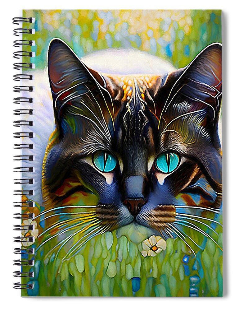 Cat Spiral Notebook featuring the mixed media I See You by Pennie McCracken