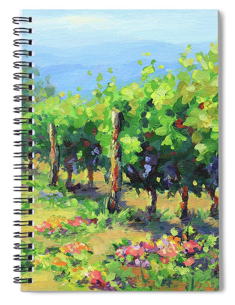 Landscape Spiral Notebook featuring the painting In the Vineyard by Karen Ilari