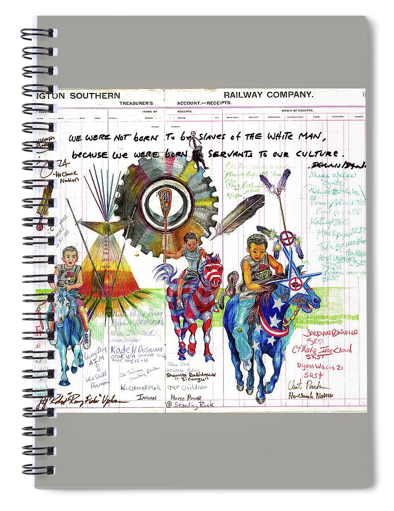 Ledger Art Spiral Notebook featuring the drawing Indian Horse Power #2 by Robert Running Fisher Upham