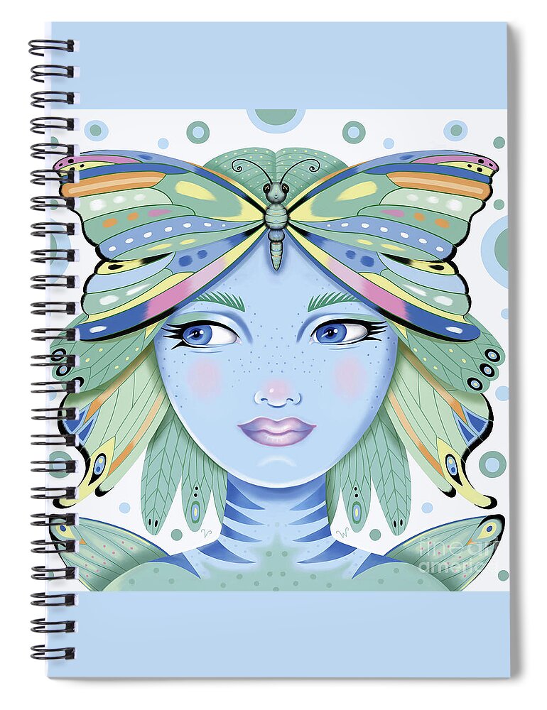 Fantasy Spiral Notebook featuring the digital art Insect Girl, Winga - Sq.White by Valerie White