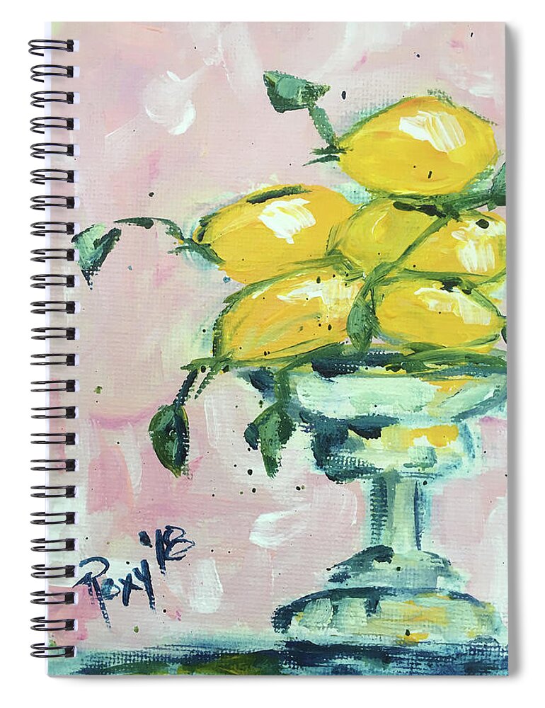 Lemon Spiral Notebook featuring the painting Lemon Pedestal by Roxy Rich
