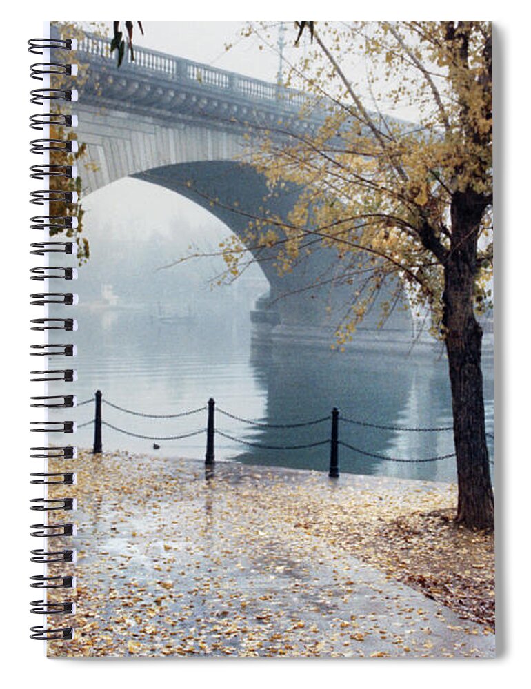 London Bridge Spiral Notebook featuring the photograph London Bridge Fog 090885-8n by Tam Ryan