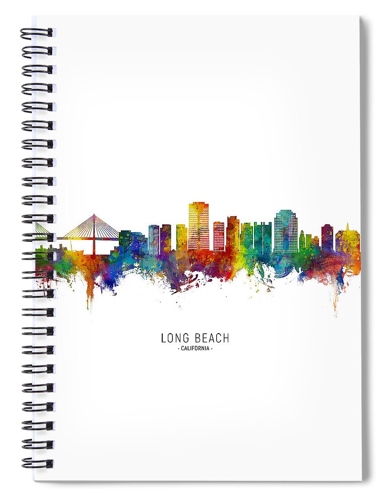 Long Beach Spiral Notebook featuring the digital art Long Beach California Skyline #1 by Michael Tompsett