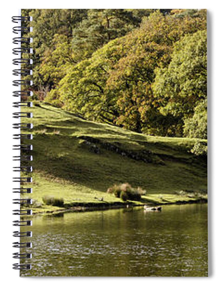 Panorama Spiral Notebook featuring the photograph Loughrigg Tarn in Autumn Lake District #1 by Sonny Ryse