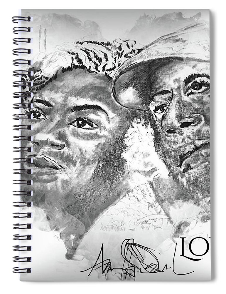  Spiral Notebook featuring the drawing Love by Angie ONeal