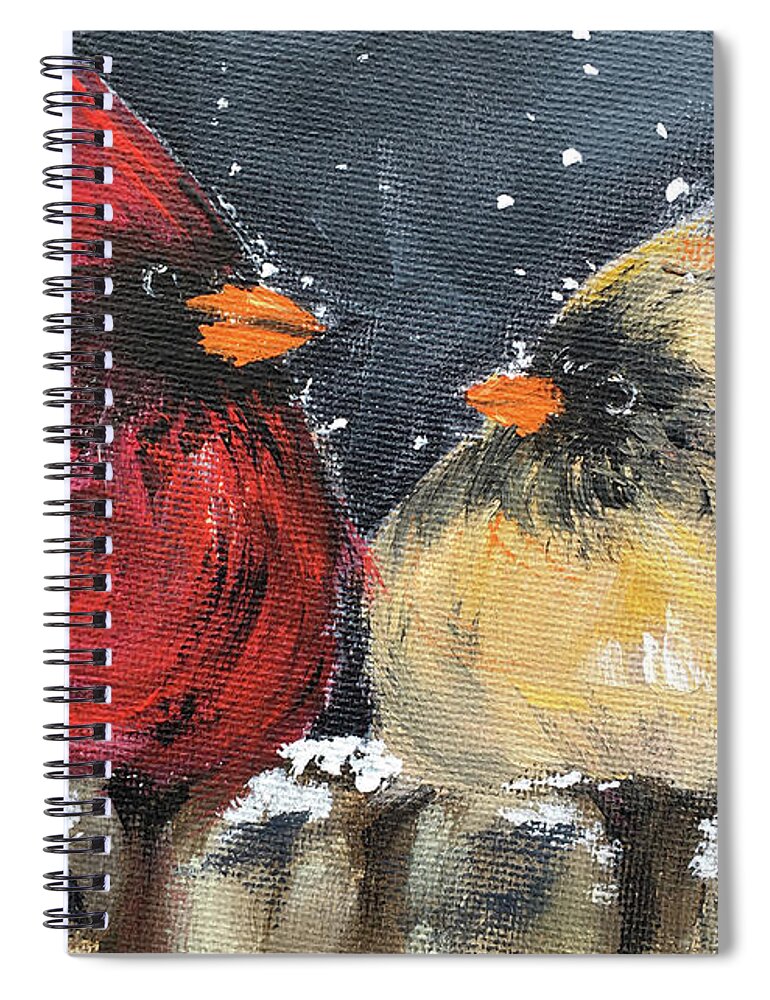 Cardinals Spiral Notebook featuring the painting Love at First Flight by Roxy Rich