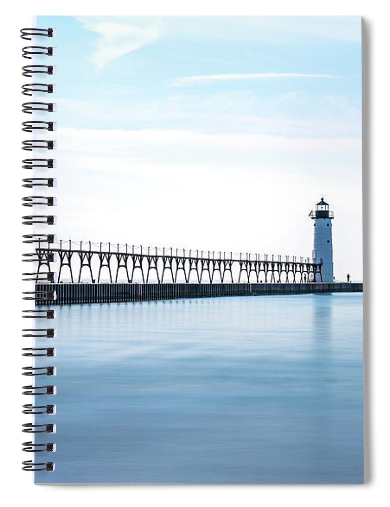 K. Mcclish Photography Spiral Notebook featuring the digital art Manistee North Pierhead Lighthouse by Kevin McClish